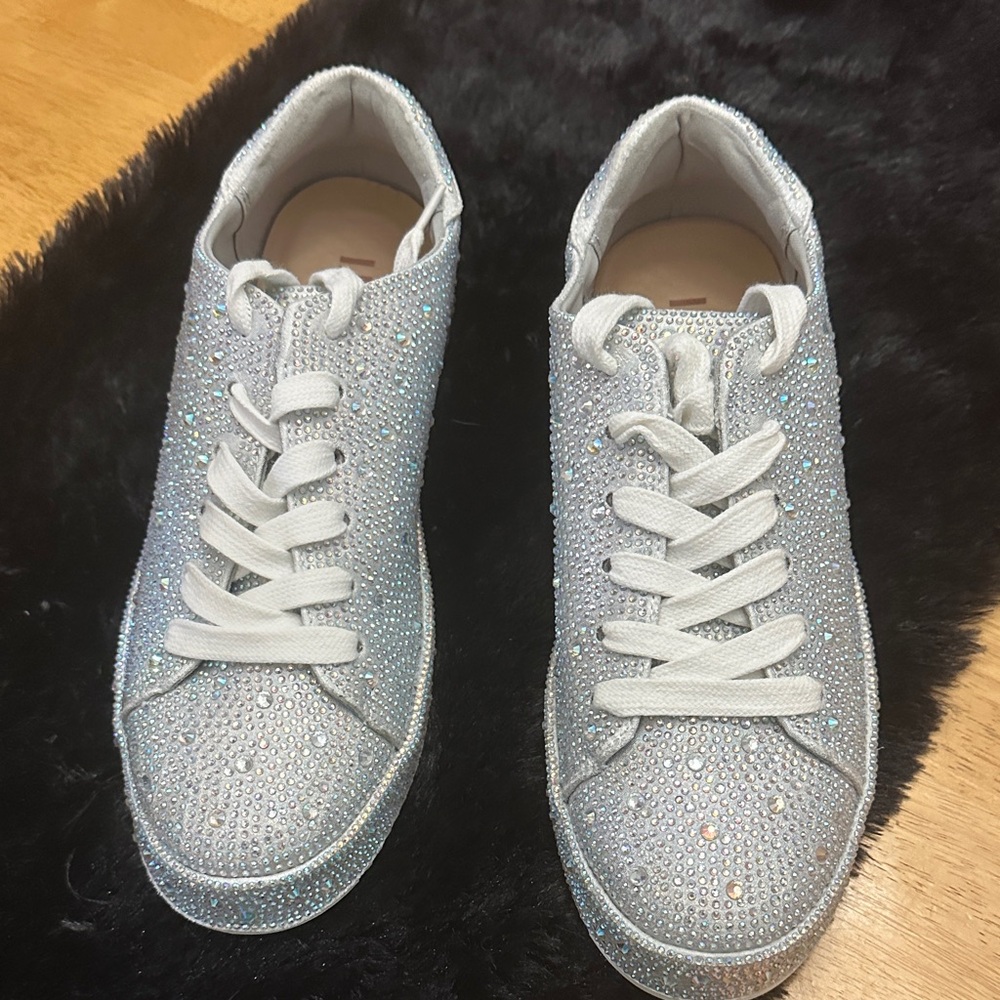 INC International Concepts Glittering Silver Sneakers - Picture 2 of 5